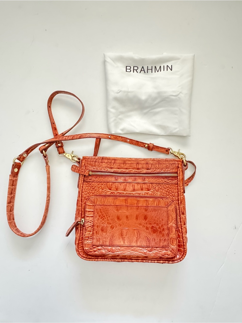 Brahmin Tan Cleo Croc-Embossed Crossbody Bag